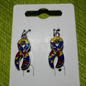 Beautiful Handmade Dangle Earrings by Dandy Dangle Autism Awareness Ribbon